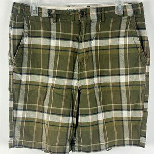 Joe Fresh Shorts Size 32 Inseam 8 Rise 12 Green Gray Plaid Zip Button Cotton